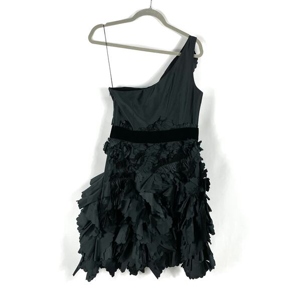Marchesa One Shoulder Ruffle‎ Dress Black Floral Textured Dress Sz 4 Women's - Picture 7 of 9